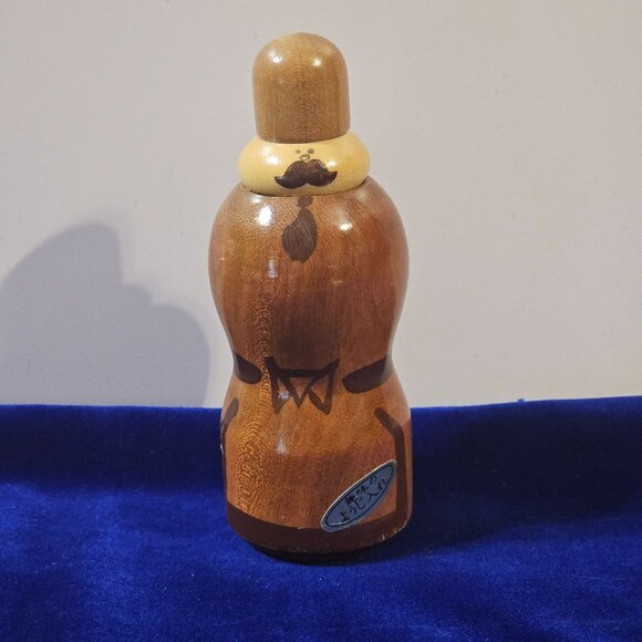 Vintage Japanese Wooden Kokeshi Toothpick Holder With Mustache Design - Picture 1 of 10
